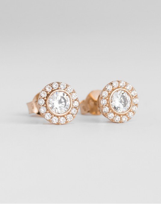 Auskarai su cirkonio kristalais - Halo. Rausvas auksas, praba 585. | Auskarai- Aukseja.lt