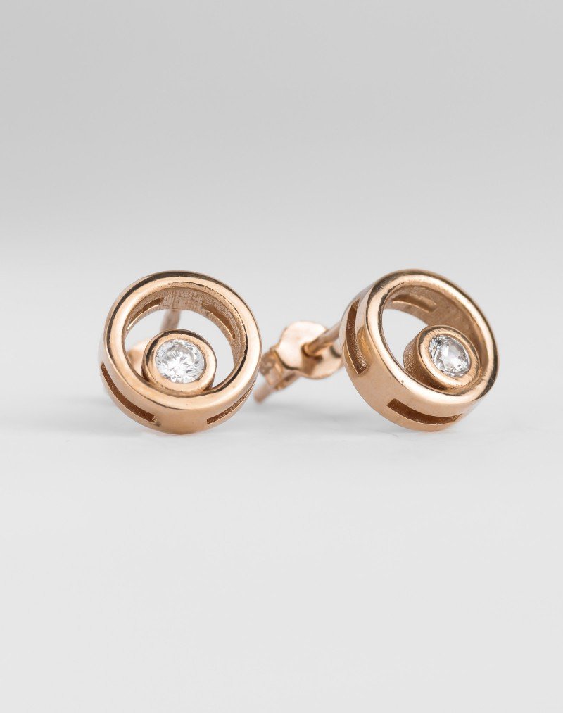 Auskarai - Ovalas su akute.  Rausvas auksas, praba 585 | Aukseja.lt