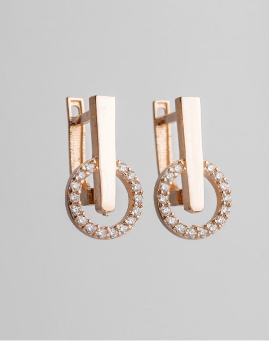 Auskarai klasika su cirkonio kristalais. Rausvas auksas, praba 585