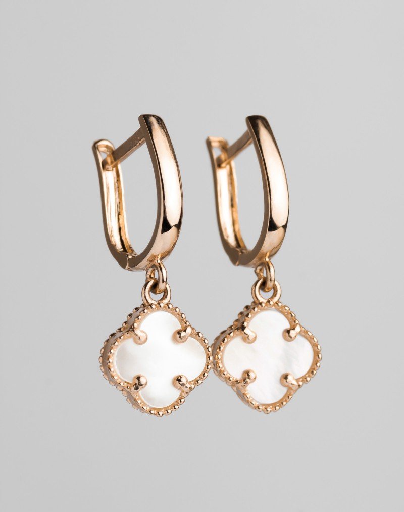 Auskarai Dobiliukai -  kabantys, šviesūs. Rausvas auksas, praba 585 | Aukseja.lt