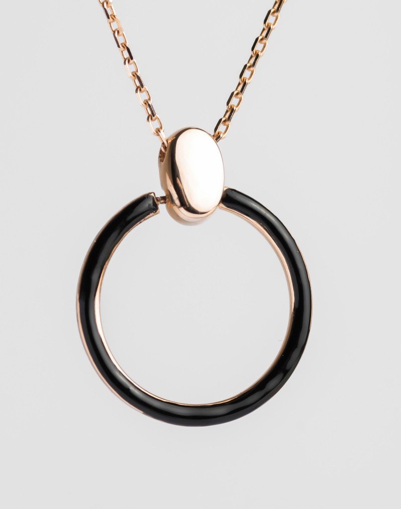 Grandinėlė su pakabuku - Ovalas su juoda emale. Rausvas auksas, praba 585 | Aukseja.lt