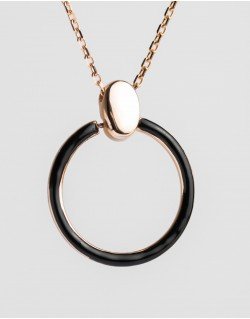 Grandinėlė su pakabuku - Ovalas su juoda emale. Rausvas auksas, praba 585 | Aukseja.lt