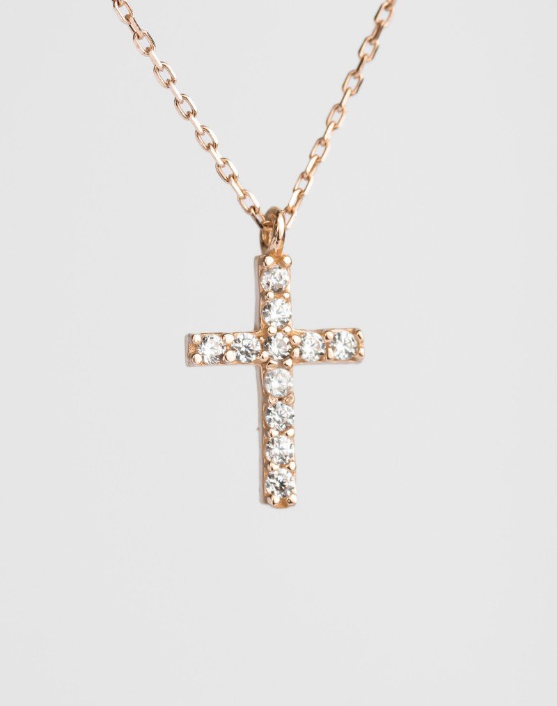 Grandinėlė su pakabuku - Kryželis. Rausvas auksas, praba 585 | Aukseja.lt