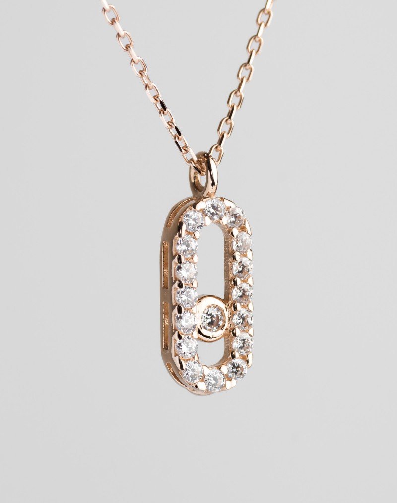 Grandinėlė su pakabuku su cirkonio kristalais. Rausvas auksas, praba 585 | Aukseja.lt