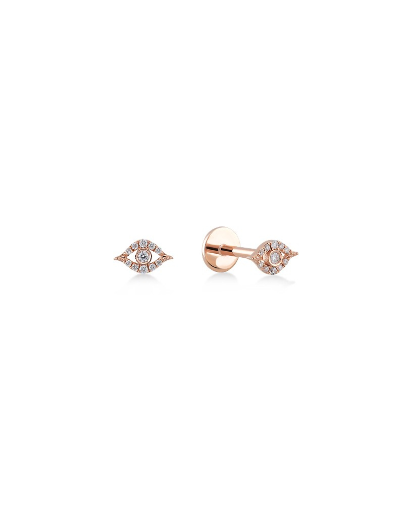 585 rausvo aukso mono piercing auskaras Laimės akis su cirkoniais 6 × 4 mm | Aukseja.lt