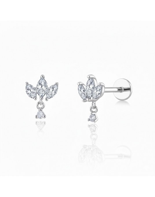 585 balto aukso mono piercing auskaras Lotosas su cirkoniais ir kabančia akute 7 × 10 mm | Aukseja.lt