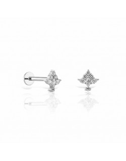 Mono auskaras - Piramidė su cirkonio kristalais. Piercing/Helix/Tragus. Baltas auksas, praba 585 |Aukseja.lt