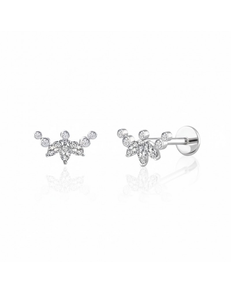 585 balto aukso mono piercing auskaras Sparneliai su cirkoniais 14 × 6 mm | Aukseja.lt
