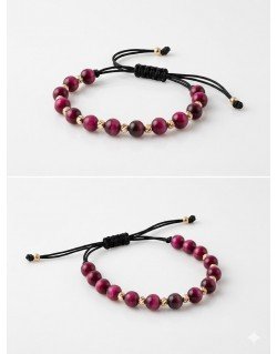 Apyrankė su natūraliais akmenimis ir auksu. Bordo spalvos tigro akis. Auskas 585. Reguliuojamas dydis | Aukseja.lt