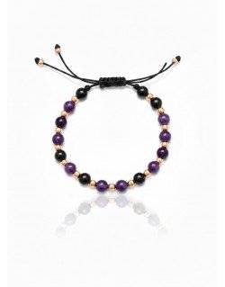 Apyrankė su natūraliais akmenimis - violetiniu agatu ir auksu. Agatas. Auskas 585. Reguliuojamas dydis | Aukseja.lt