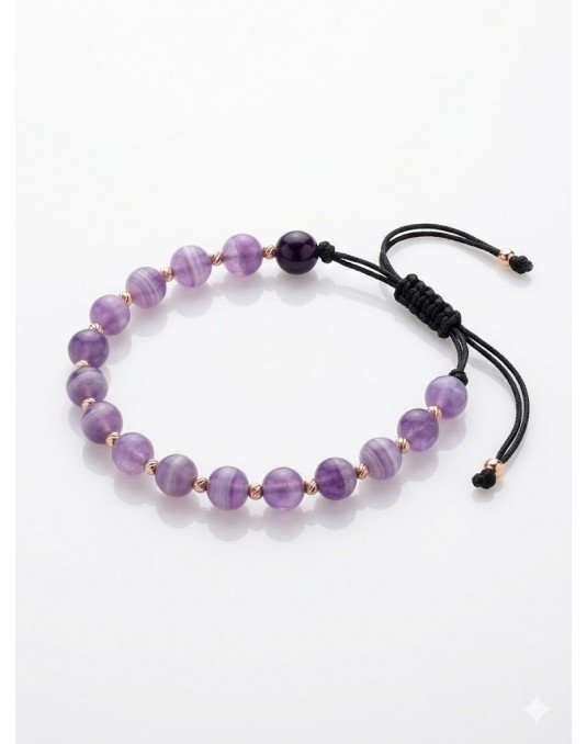 Apyrankė su natūraliais akmenimis - violetiniu agatu ir auksu. Agatas. Auskas 585. Reguliuojamas dydis | Aukseja.lt