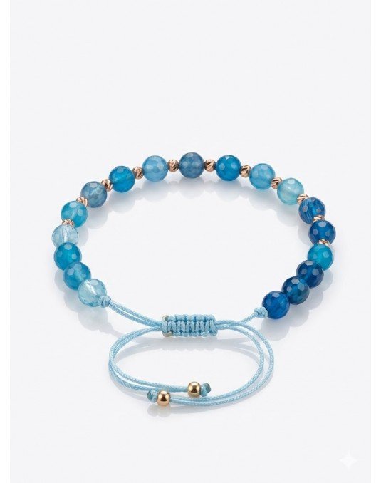 Apyrankė su natūraliais akmenimis - Melsvu agatu ir auksu. Agatas. Auskas 585. Reguliuojamas dydis | Aukseja.lt