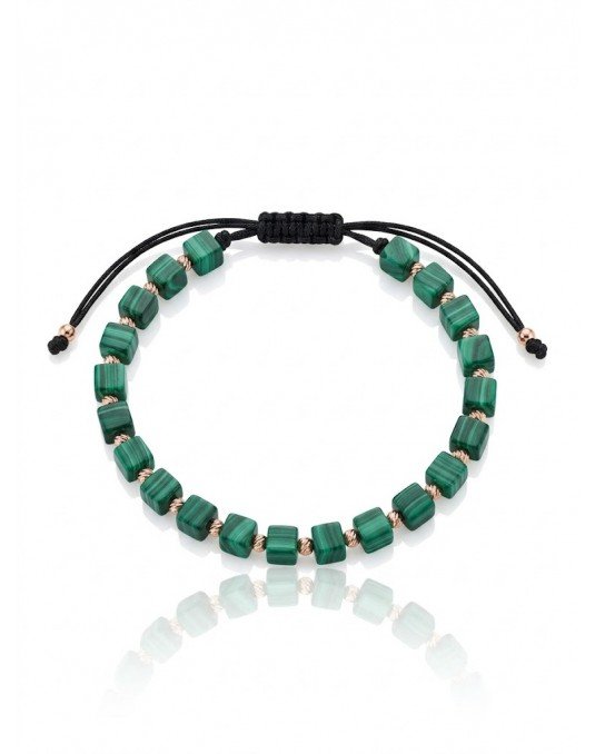 Apyrankė su natūraliais akmenimis - Žalias Malachitas ir auksu. Melachitas. Auskas 585. Reguliuojamas dydis | Aukseja.lt