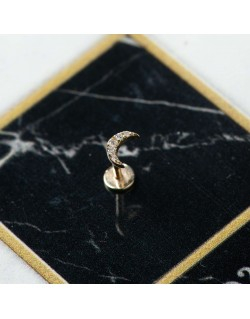 585 geltono aukso mono piercing auskaras Mėnulis su cirkoniais 4 × 6 mm | Aukseja.lt