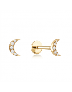 585 geltono aukso mono piercing auskaras Mėnulis su cirkoniais 4 × 6 mm | Aukseja.lt