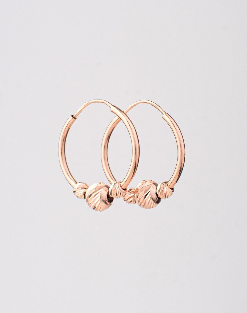 Auskarai rinkutės su burbuliukais 20mm. Rausvas auksas, praba 585 | Auskarai aukseja.lt