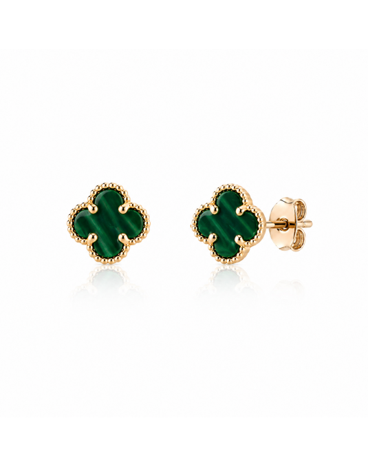 585 rausvo aukso auskarai Dobiliukai su žaliu malachitu 6 × 6 mm | Aukseja.lt