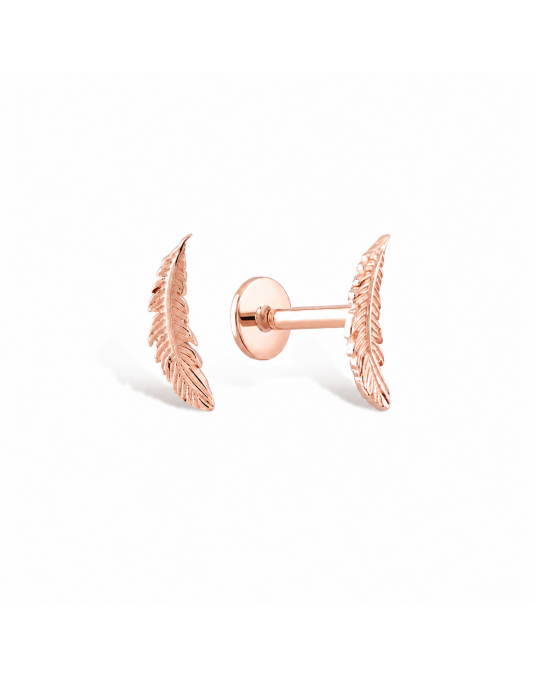 585 rausvo aukso mono piercing auskaras Mini plunksnelė 7 × 2 mm |Aukseja.lt