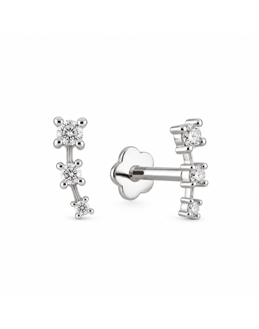 585 balto aukso piercing mono auskaras Žvaigždžių takas su trimis cirkoniais, 9 × 2 mm | Aukseja.lt