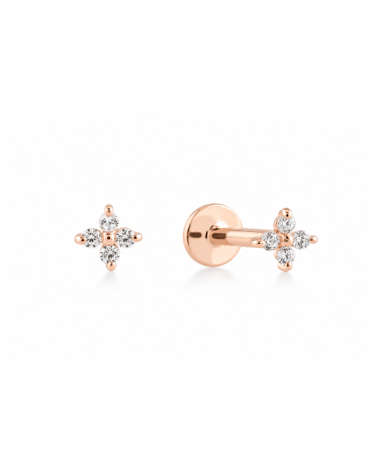 585 rausvo aukso piercing mono auskaras Mini Gėlytė su keturiais cirkoniais, 3 × 3 mm | Aukseja.lt