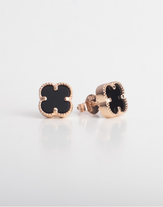 585 rausvo aukso auskarai Dobiliukai su juodu hematitu 8 × 8 mm | Aukseja.lt