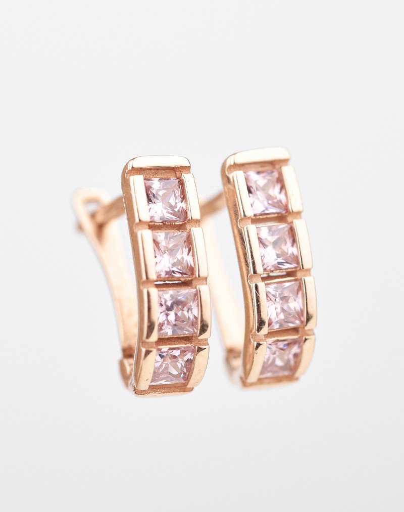 Vaikiški auskariukai su rožiniais cirkoniais. Rausvas auksas, praba 585 Auskarai | Aukseja.lt