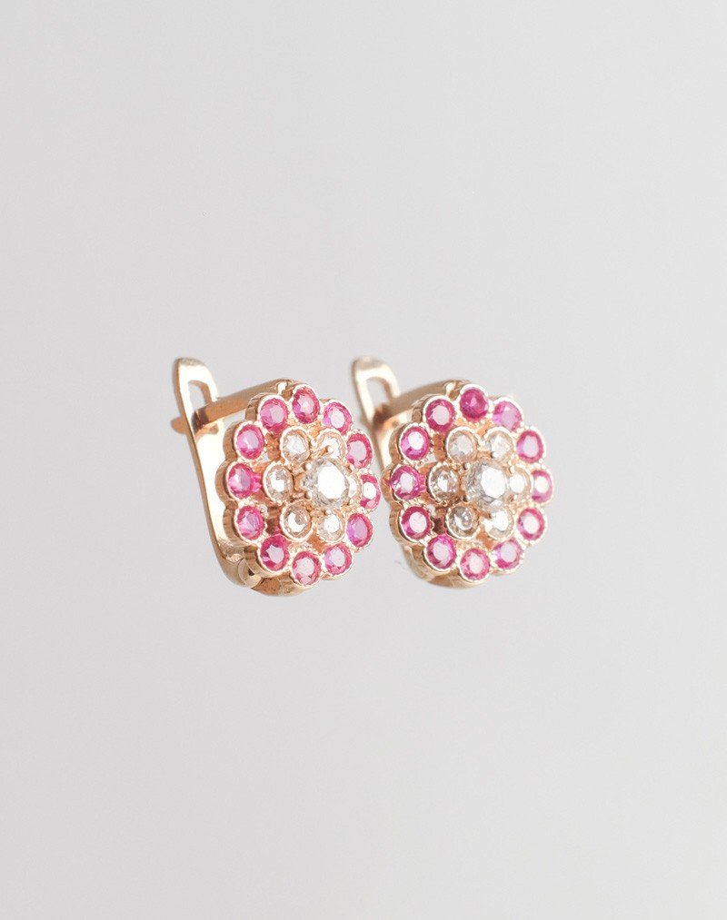 Vaikiški auskarai - Gėlytės. Rausvas auksas, praba  585 | Aukseja.lt