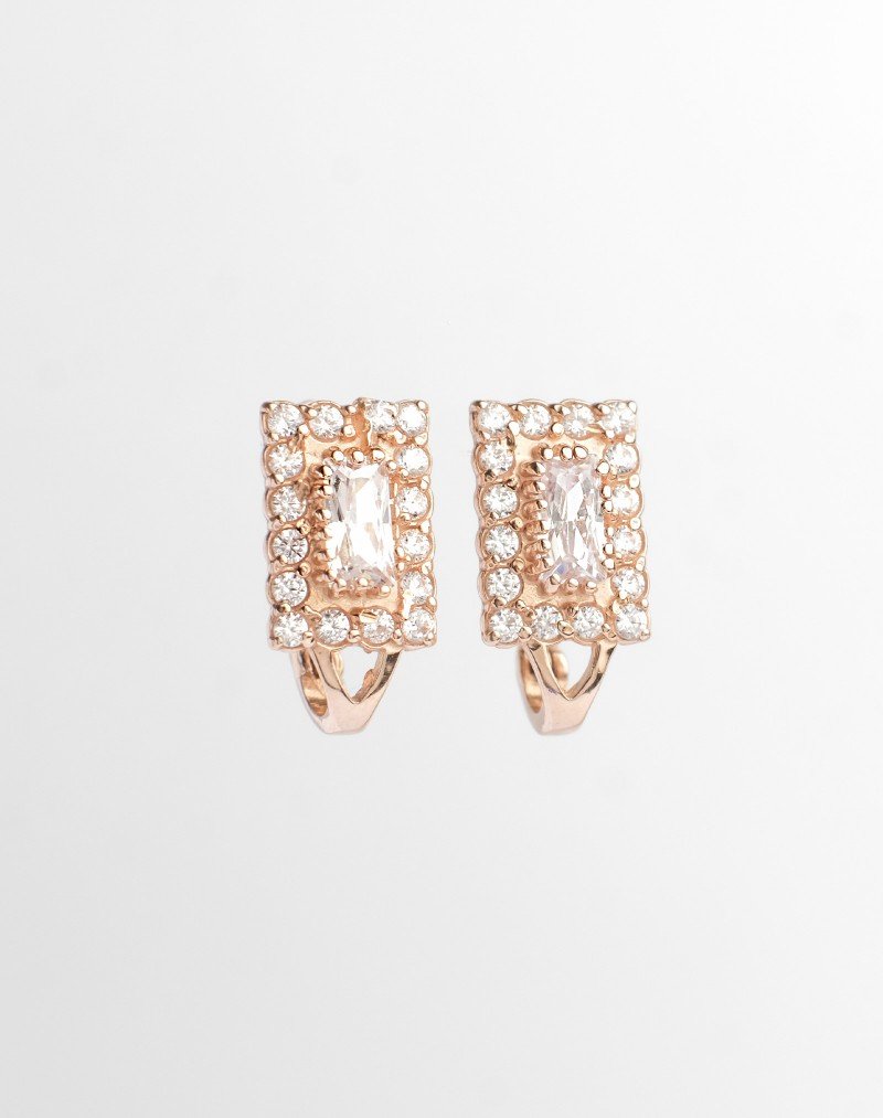 Auskarai Halo su cirkoniais. Rausvas auksas, praba 585 | Aukseja.lt