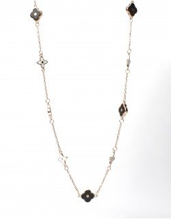 Grandinėlė su juodais ir baltais dobiliukais. Rausvas auksas, praba 585 | Aukseja.lt