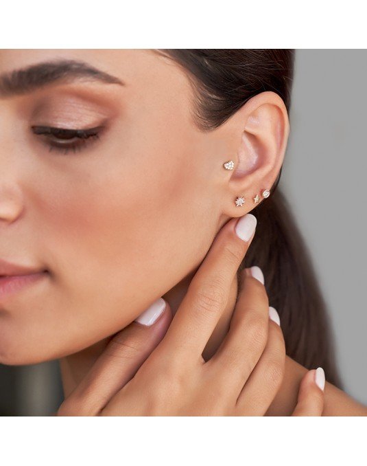 Mono auskaras - Širdelė su cirkonio kristalais.  Rausvas auksas, praba 585. Žvaigždutė - mono auskaras. |Aukseja.lt