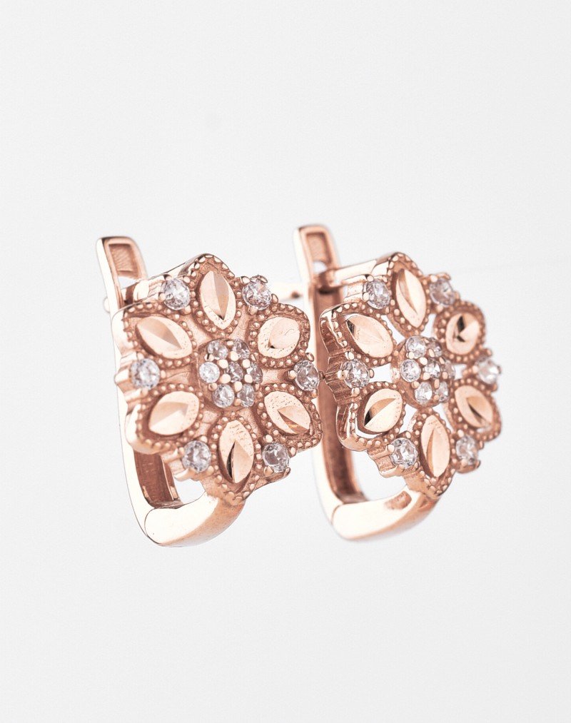 Auskarai gėlytės su anglišku užsegimu, rasuvas auksas | Auskarai. Auksėja.lt