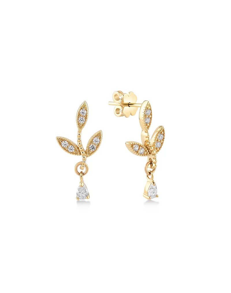 Minimalistiniai auskarai - Kabantis lapelis. Rausvas auksas, praba 585 | Aukseja.lt