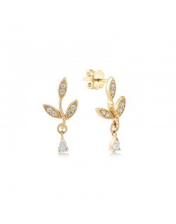 Minimalistiniai auskarai - Kabantis lapelis. Rausvas auksas, praba 585 | Aukseja.lt