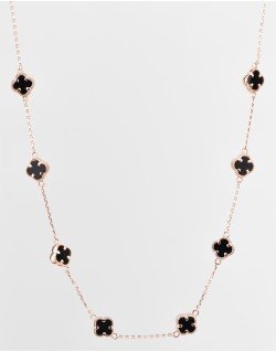 Kaklo vėrinys su juodais dobiliukais. Rausvas auksas, praba 585 | Aukseja.lt