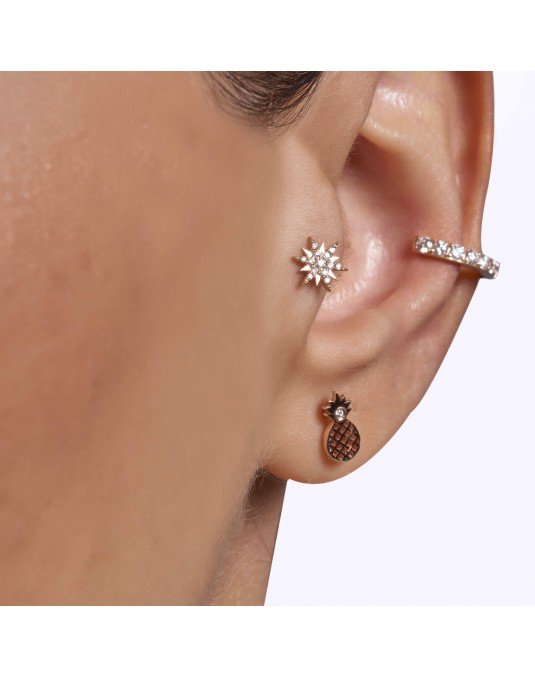 Mono auskaras - Snaigė su cirkoniais. Rausvas auksas, praba 585 |Aukseja.lt