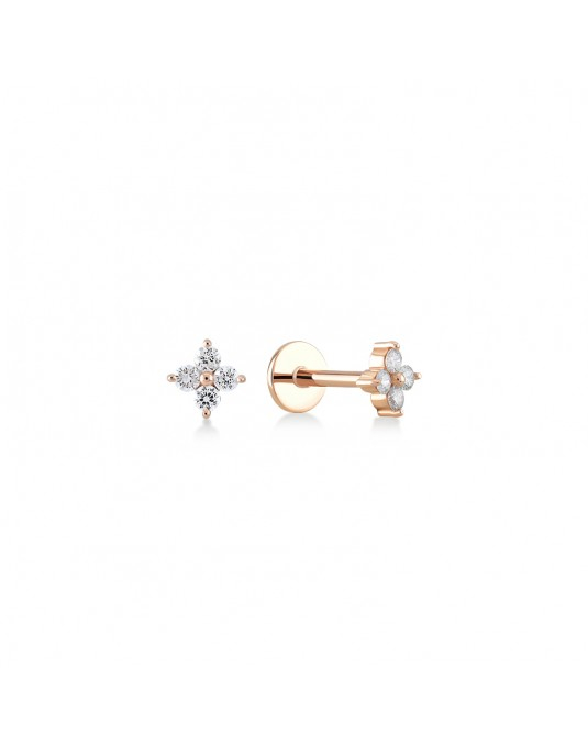 585 rausvo aukso mono piercing auskaras Gėlytė su cirkoniais 3 × 3 mm | Aukseja.lt