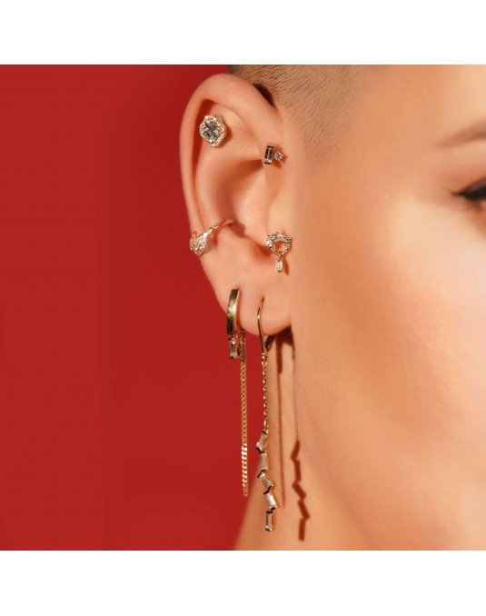 Mono auskaras į kremzle - Akutės su cirkonio kristalais. Piercing/Helix. Rausvas auksas, praba 585 | Aukseja.lt