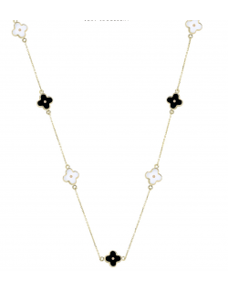 Grandinėlė su juodais ir baltais dobiliukais. Rausvas auksas, praba 585 | Aukseja.lt