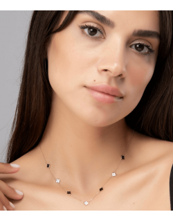 Grandinėlė su juodais ir baltais dobiliukais. Rausvas auksas, praba 585 | Aukseja.lt