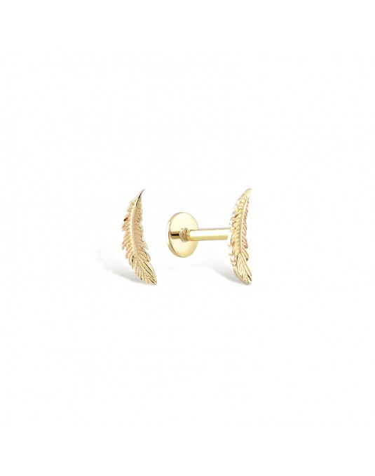 585 geltono aukso mono piercing auskaras Mini plunksnelė 7 × 2 mm | Aukseja.lt