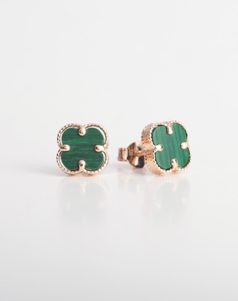 Auskarai Dobiliukai- žali. Rausvas auksas, praba 585 | Aukseja.lt
