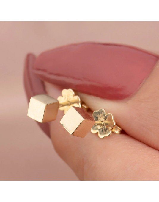 Minimalistiniai auskarai - Kubas. Rausvas auksas, praba 585| Aukseja.lt