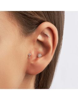 Mono auskaras - Apvalus didesnis su cirkoniais. Piercing/Helix. Rausvas auksas, praba 585|Aukseja.lt