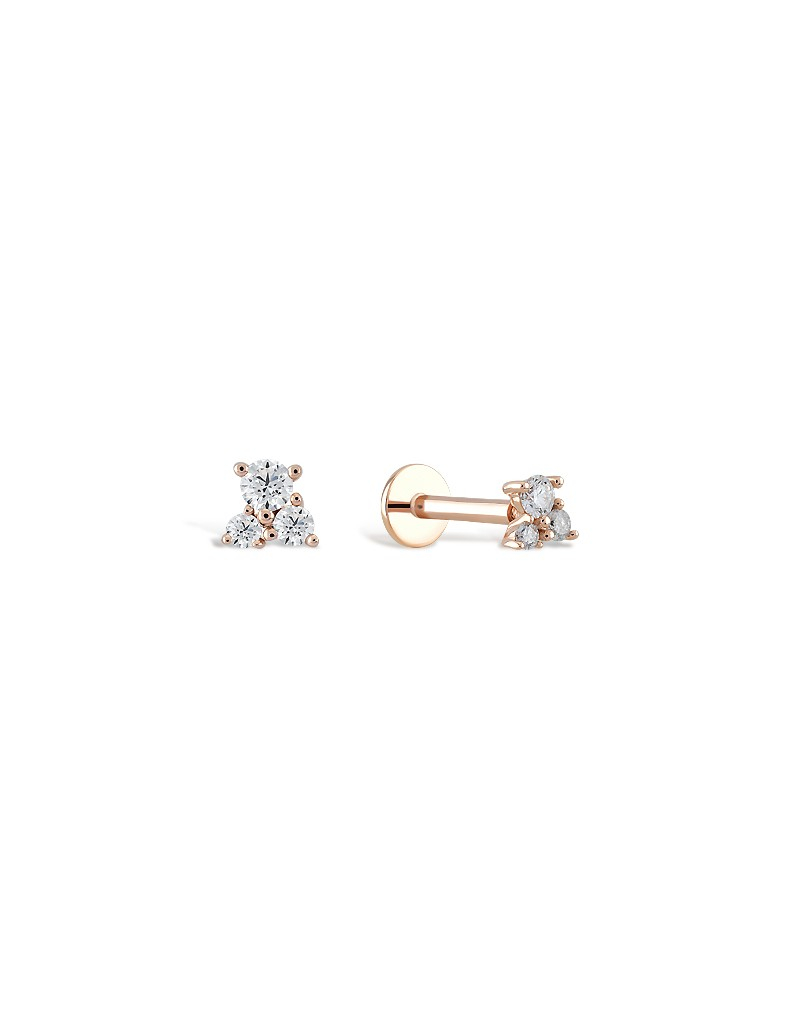 585 rausvo aukso mono piercing auskaras Trio su trimis cirkonio akutėmis 3 × 3 mm | Aukseja.lt