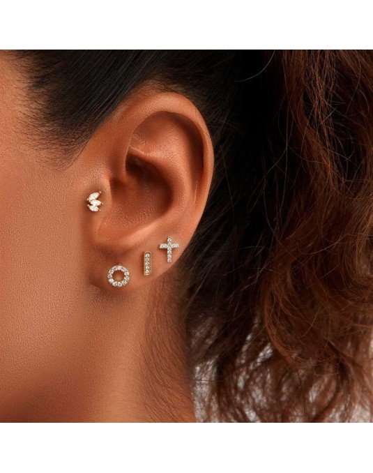 Mono auskaras - Stačiakampis su cirkoniais. Piercing/Helix/Tragus. Baltas auksas, praba 585 |Aukseja.lt