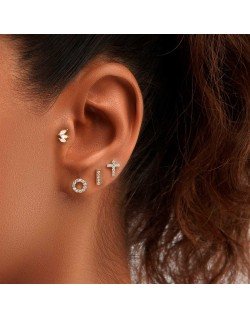 Mono auskaras - Stačiakampis su cirkoniais. Piercing/Helix/Tragus. Baltas auksas, praba 585 |Aukseja.lt