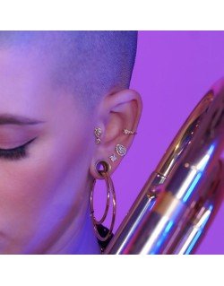 Mono auskaras - Piramidė su cirkonio kristalais. Piercing/Helix/Tragus. Baltas auksas, praba 585 |Aukseja.lt