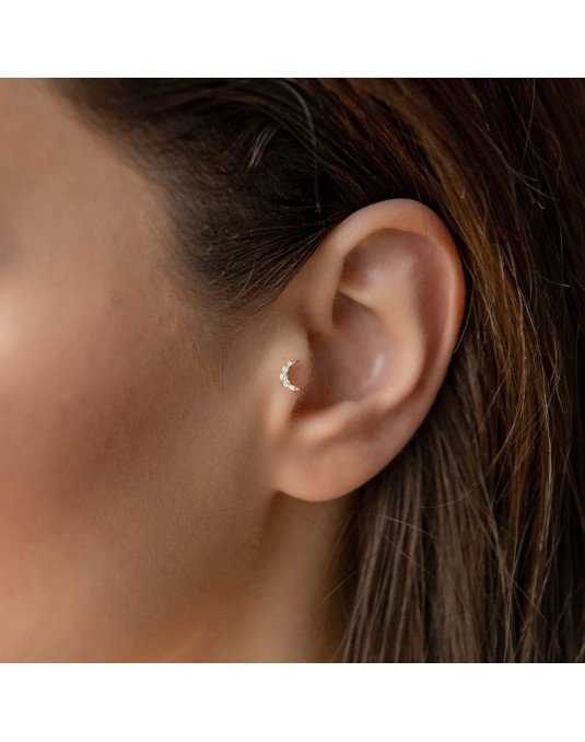 Mono auskaras - Mėnulis. Piercing, Helix, Tragus. Baltas auksas, praba 585|Aukseja.lt