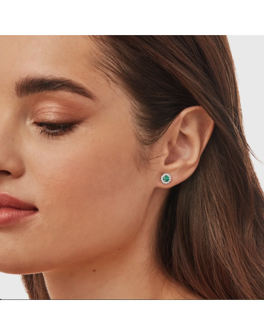 Auksarai Halo su natūraliais smaragdais ir deimantais. Baltas auksas, aukšta kokybė ir deimantų švarumas. | Aukseja.lt