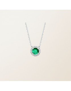 Grandinėlė su pakabuku - Halo su deimantais ir smaragdais. Baltas auksas, praba 585 | Aukseja.lt